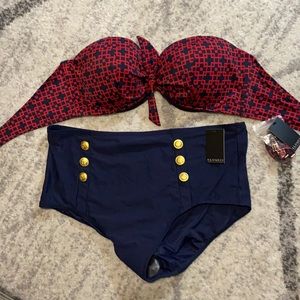 NWT ELOQUII Navy and Red Two Piece Bathing Suit 🔥